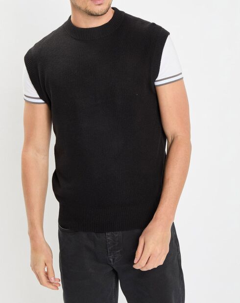 Pull sans manches en Laine & Coton noir