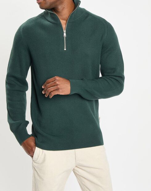 Pull côtelé en Coton & Laine vert