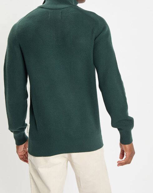 Pull côtelé en Coton & Laine vert