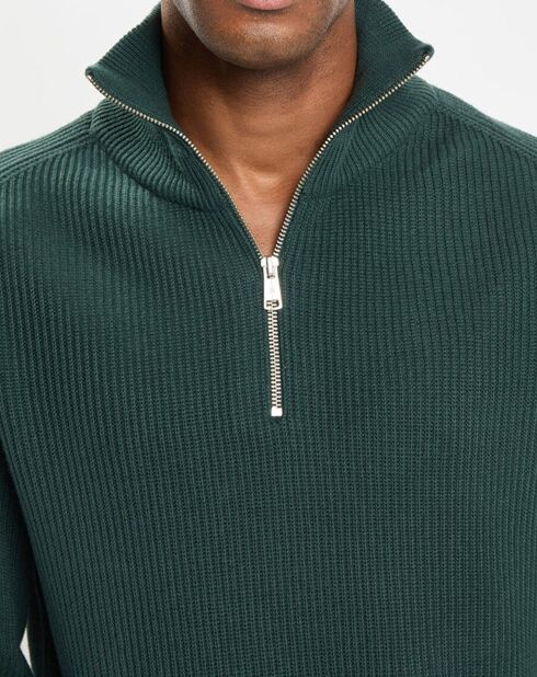 Pull côtelé en Coton & Laine vert