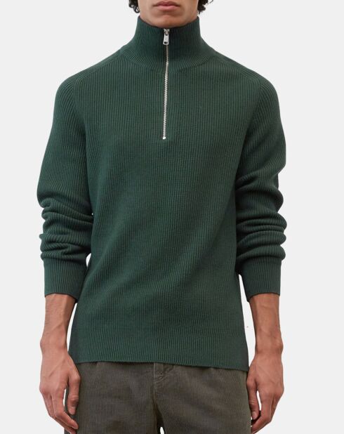 Pull côtelé en Coton & Laine vert