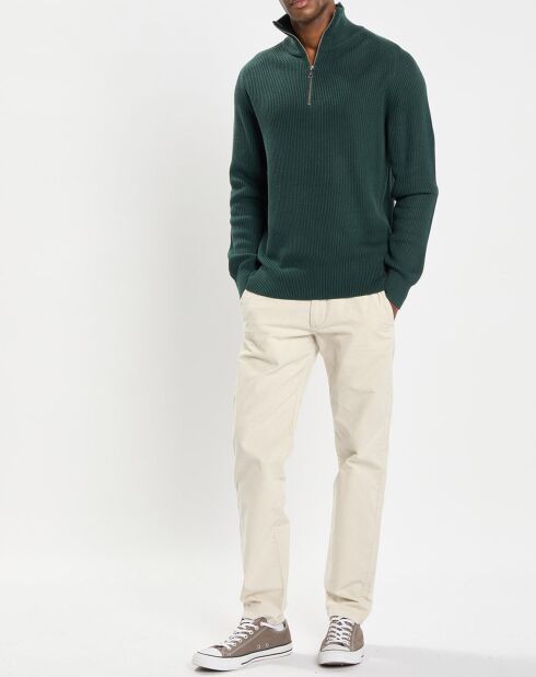 Pull côtelé en Coton & Laine vert