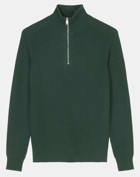 Pull côtelé en Coton & Laine vert