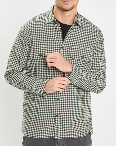 Surchemise 100% Coton Bio Relaxed Fit à carreaux vert/marron