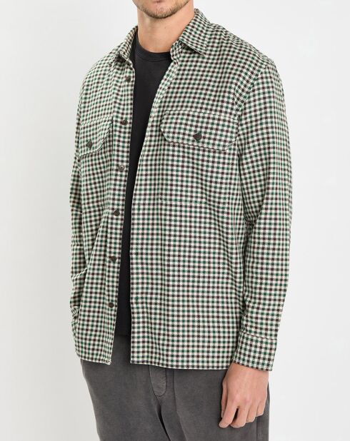 Surchemise 100% Coton Bio Relaxed Fit à carreaux vert/marron