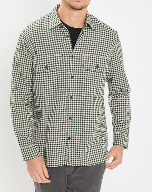 Surchemise 100% Coton Bio Relaxed Fit à carreaux vert/marron
