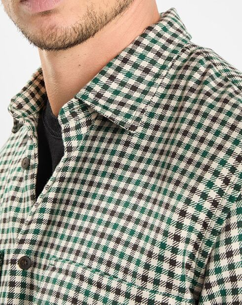 Surchemise 100% Coton Bio Relaxed Fit à carreaux vert/marron