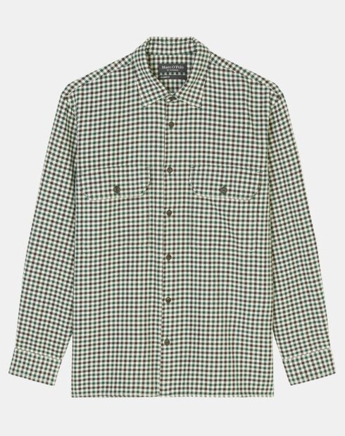 Surchemise 100% Coton Bio Relaxed Fit à carreaux vert/marron