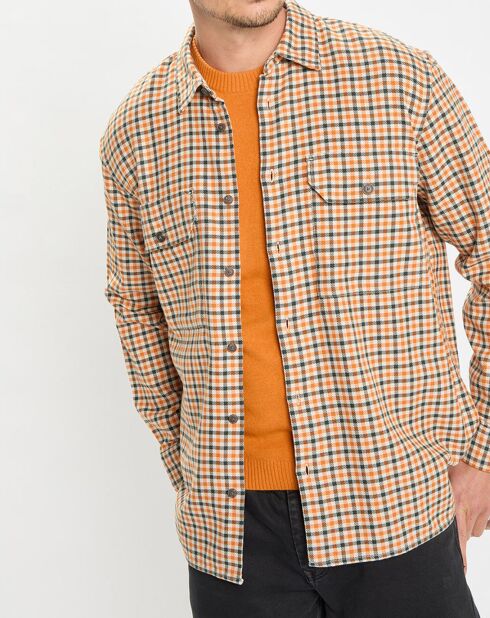 Surchemise 100% Coton Bio Relaxed Fit à carreaux vert/orange
