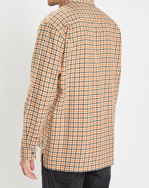 Surchemise 100% Coton Bio Relaxed Fit à carreaux vert/orange