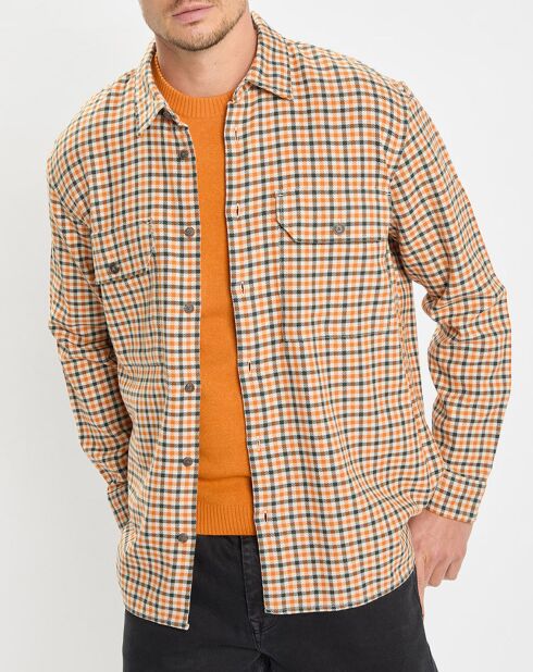 Surchemise 100% Coton Bio Relaxed Fit à carreaux vert/orange