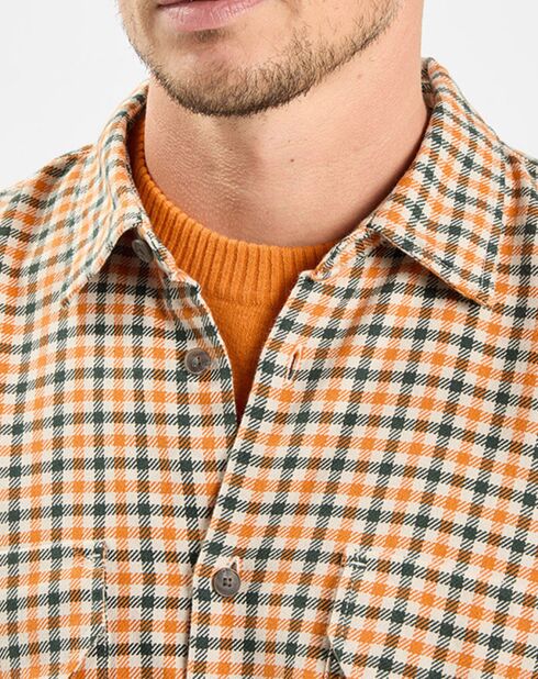 Surchemise 100% Coton Bio Relaxed Fit à carreaux vert/orange
