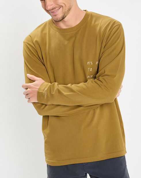 T-Shirt col rond message kaki