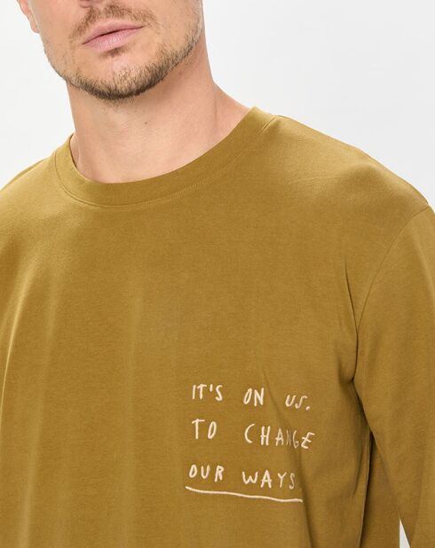T-Shirt col rond message kaki