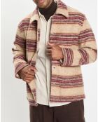 Veste en Laine mélangée rayée beige/rouge