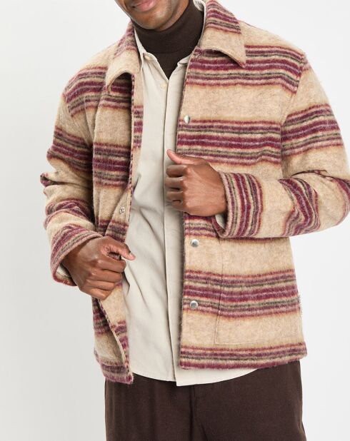 Veste en Laine mélangée rayée beige/rouge