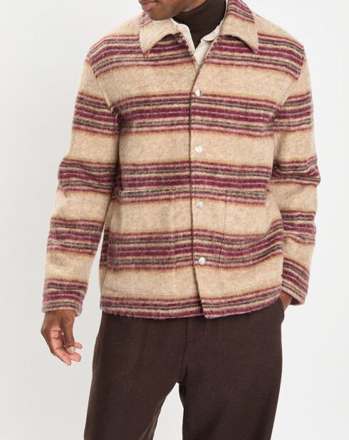 Veste en Laine mélangée rayée beige/rouge