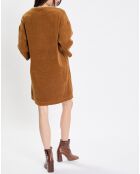 Robe en Velours côtelé zip poche marron