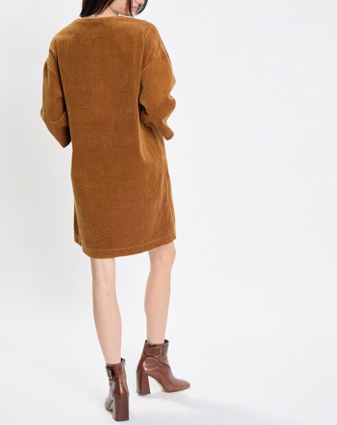 Robe en Velours côtelé zip poche marron