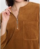 Robe en Velours côtelé zip poche marron
