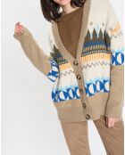 Cardigan en Alpaga, Laine & Cachemire mélangés jacquard graphique multicolore
