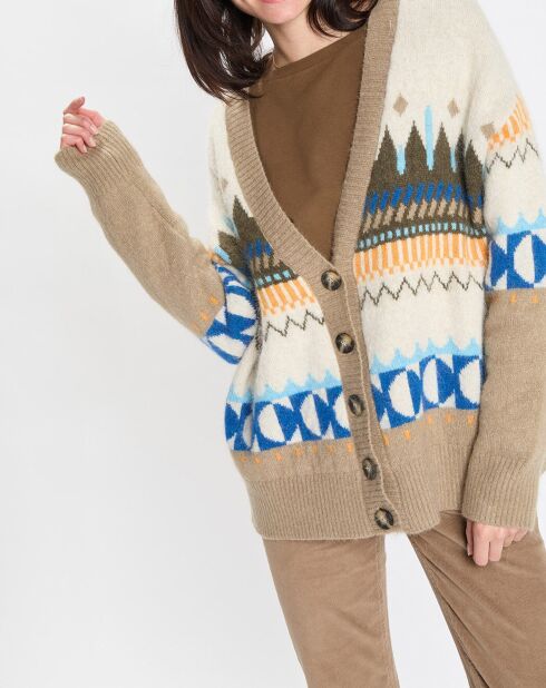 Cardigan en Alpaga, Laine & Cachemire mélangés jacquard graphique multicolore