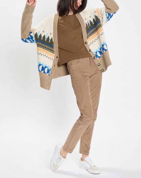 Cardigan en Alpaga, Laine & Cachemire mélangés jacquard graphique multicolore