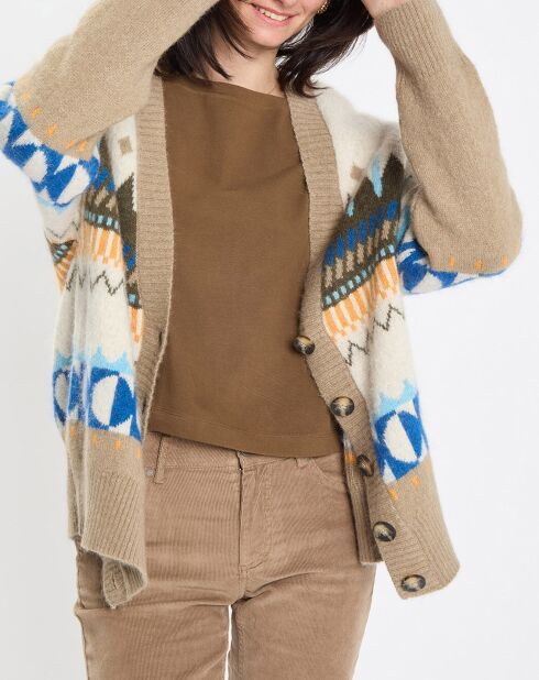 Cardigan en Alpaga, Laine & Cachemire mélangés jacquard graphique multicolore