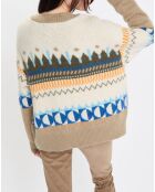 Cardigan en Alpaga, Laine & Cachemire mélangés jacquard graphique multicolore