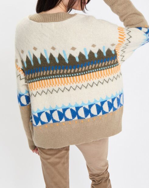 Cardigan en Alpaga, Laine & Cachemire mélangés jacquard graphique multicolore