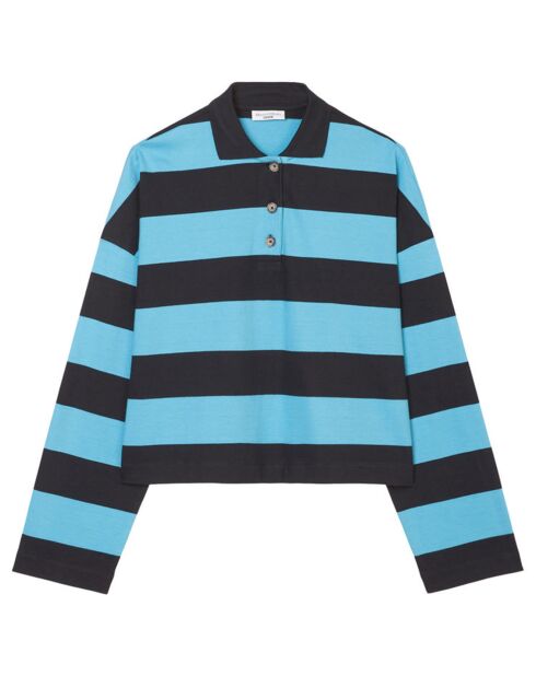 Polo rayures rugby bleu/noir