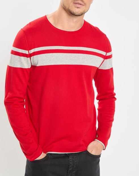 Pull à rayures rouge/gris