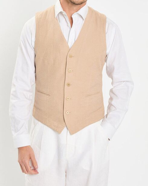 Gilet en Lin & Coton slim fit beige