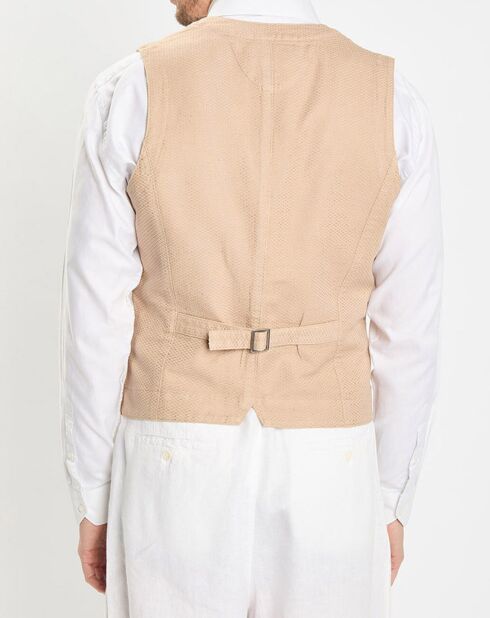 Chaleco ceñido beige de lino y algodón