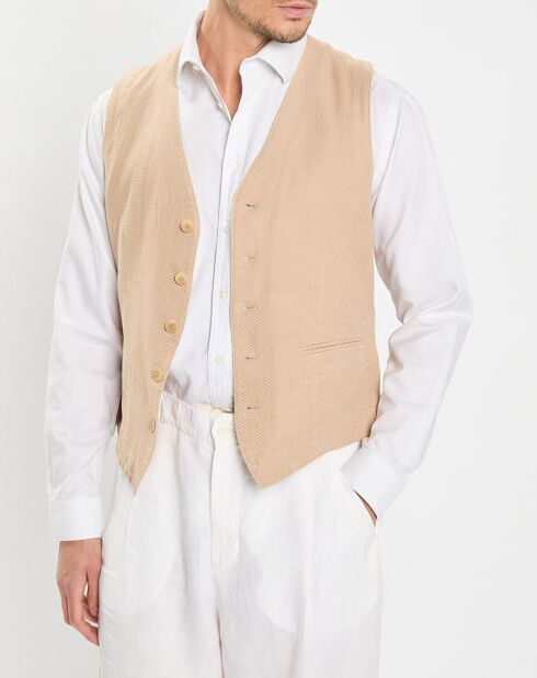 Chaleco ceñido beige de lino y algodón