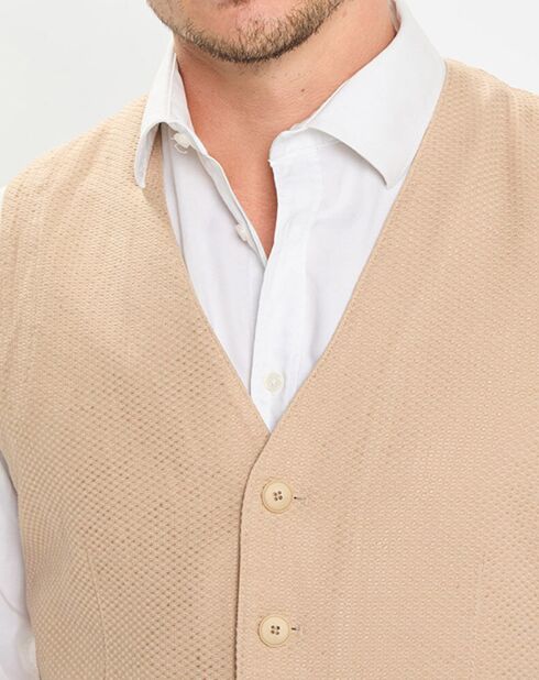 Gilet en Lin & Coton slim fit beige