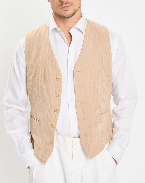 Gilet en Lin & Coton slim fit beige