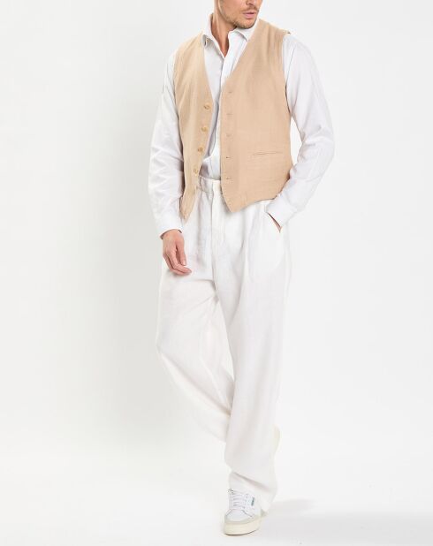 Chaleco ceñido beige de lino y algodón