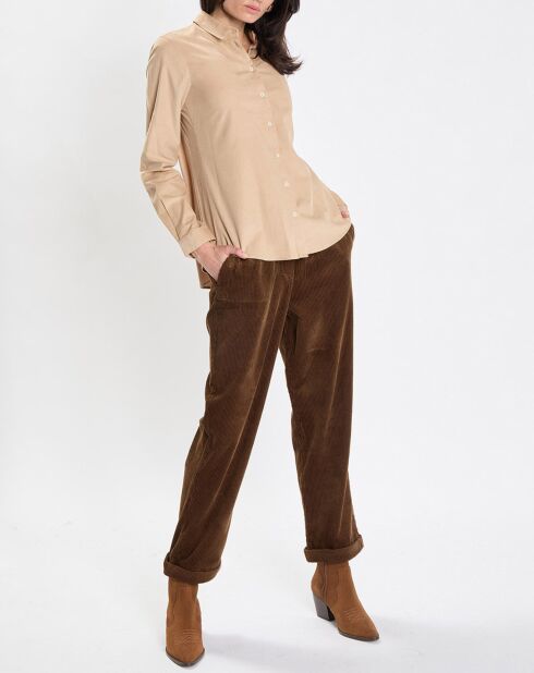Chemise en Velours côtelé fin Milleraies beige