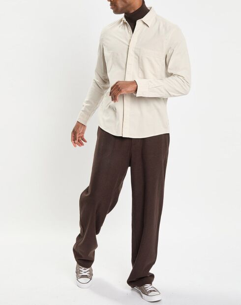 Chemise Regular Fit en Velours milleraies écrue