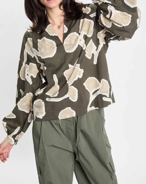 Blouse Col Mao Motif Coton Bio multicolore