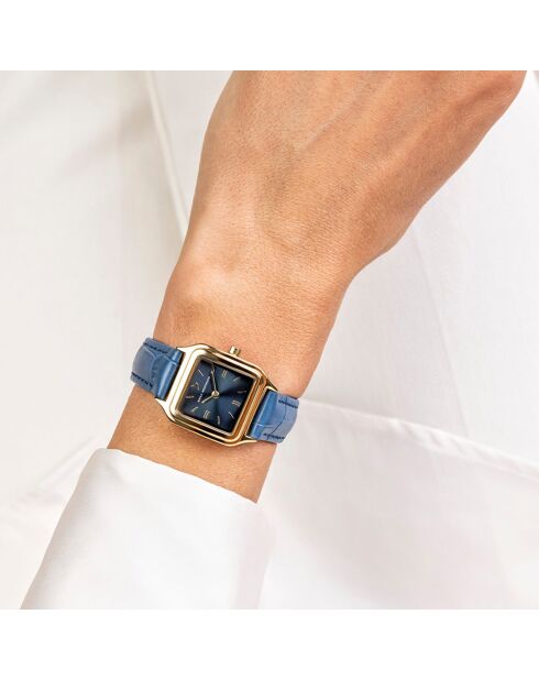 Montre en Cuir effet croco bleu foncé