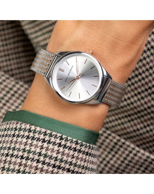 Montre en Acier mesh argenté/rose doré