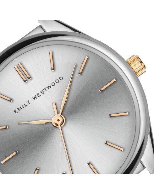 Montre en Acier mesh argenté/rose doré