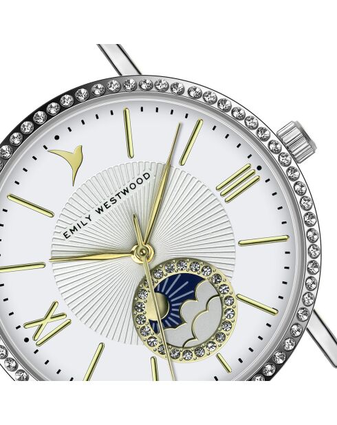 Reloj de acero plateado y dorado