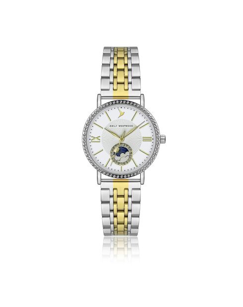 Reloj de acero plateado y dorado