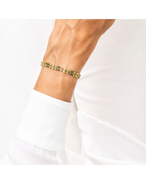 Bracelet Helen en Acier plaqué Or jaune & Email doré/vert