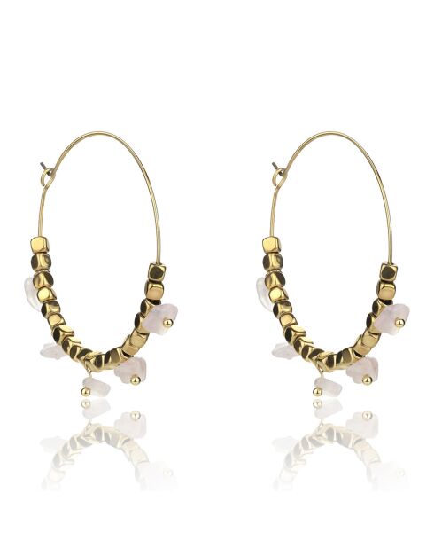 Orecchini Eden in acciaio placcato oro giallo e oro rosa/quarzo rosa