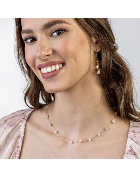 Orecchini Eden in acciaio placcato oro giallo e oro rosa/quarzo rosa