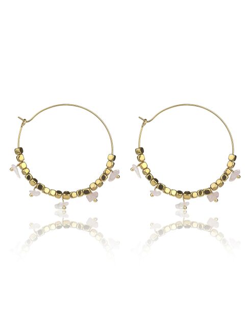 Orecchini Eden in acciaio placcato oro giallo e oro rosa/quarzo rosa